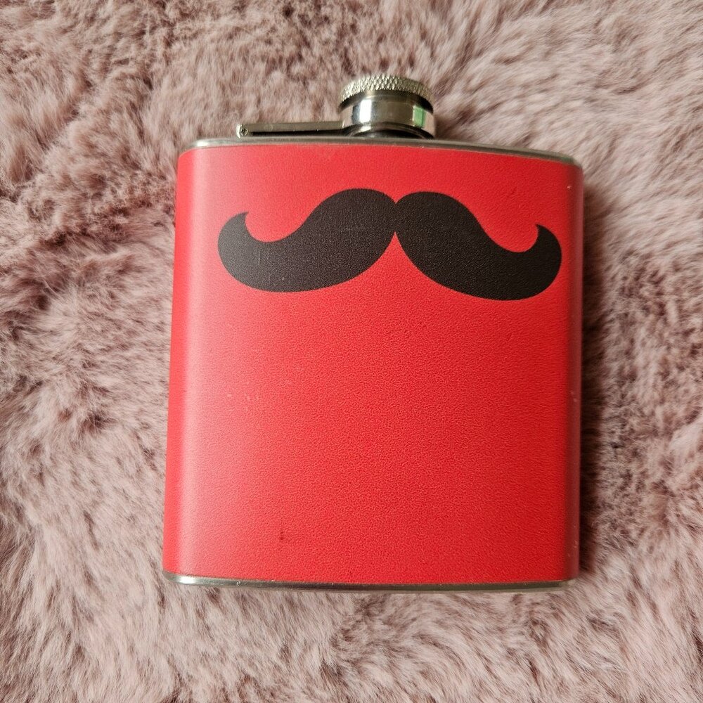 Mustache 6 oz Flask, Red, Stainless Steel, The Life Imagined